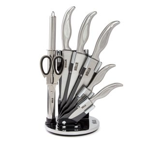 Stainless Steel Kitchen Knife Set With Rotating Acrylic Stand 